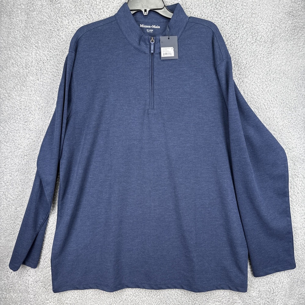 MIZZEN & MAIN KPI 1/4 Zip Pullover Mens XXL 2XL Navy Heather L/S Performance